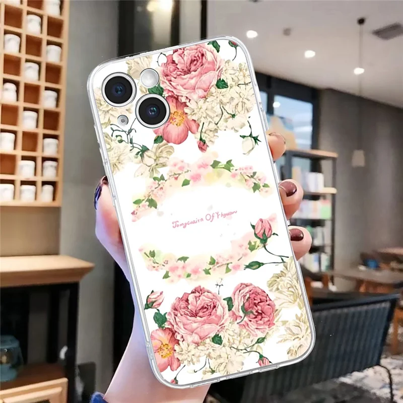 For iPhone 15 Case Soft TPU Slim Phone Cover Pattern Printing - Rose