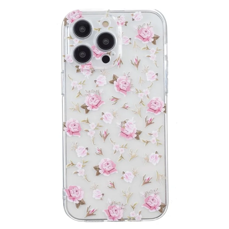 Per iPhone 14 Pro Case Pattern Printing Anti-Scratch TPU Phone Cover - Pink Flower