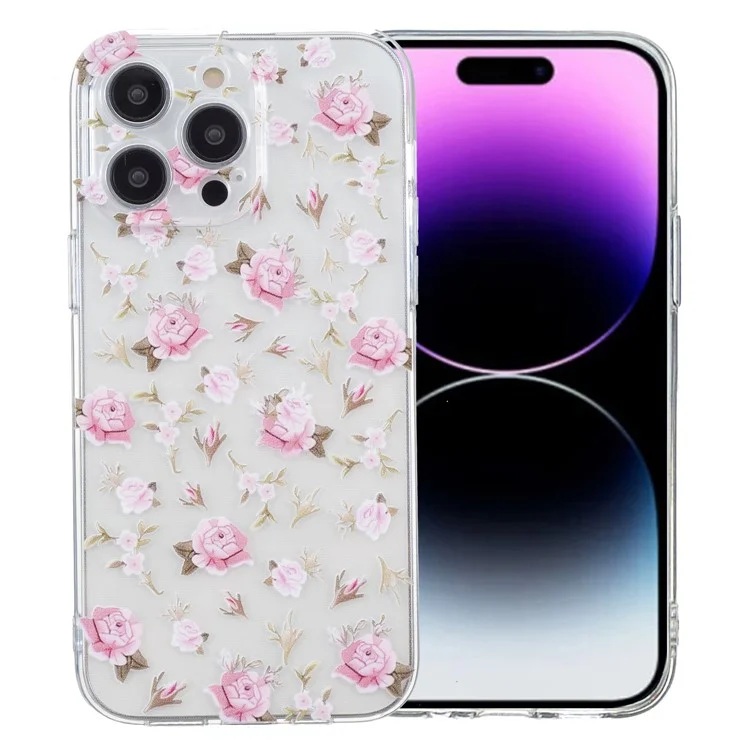 Für iPhone 14 Pro Max Case Pattern Printing TPU Slim Phone Cover - Pink Flower