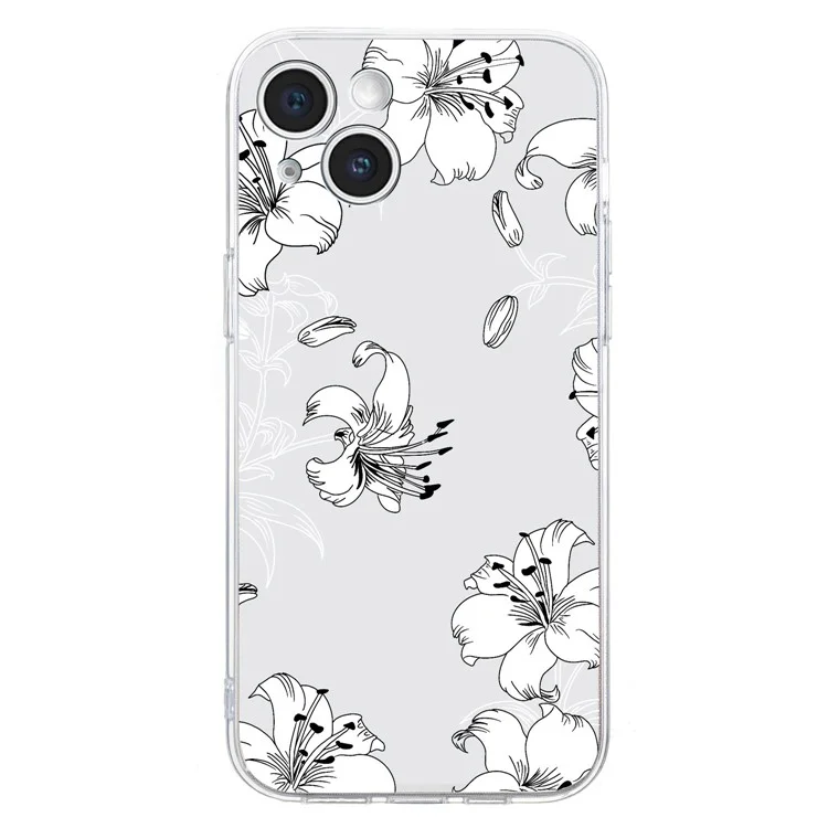 For iPhone 14 Plus TPU Phone Case Pattern Printing Back Cover Scratch Protection - White Flower