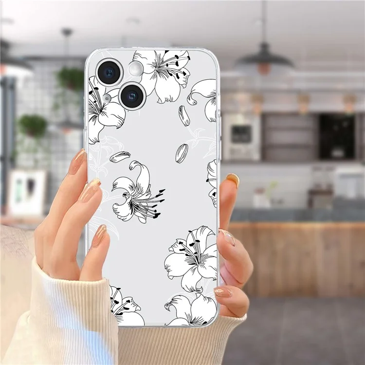 For iPhone 14 Plus TPU Phone Case Pattern Printing Back Cover Scratch Protection - White Flower
