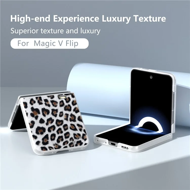 Capa para telefone Honor Magic V Flip 5G com textura de leopardo em couro e PC, moldura fosca - Prata