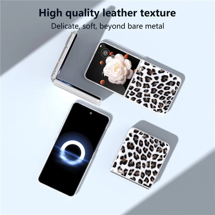 Capa para telefone Honor Magic V Flip 5G com textura de leopardo em couro e PC, moldura fosca - Prata