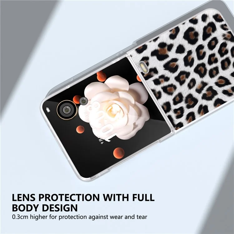 Capa para telefone Honor Magic V Flip 5G com textura de leopardo em couro e PC, moldura fosca - Prata
