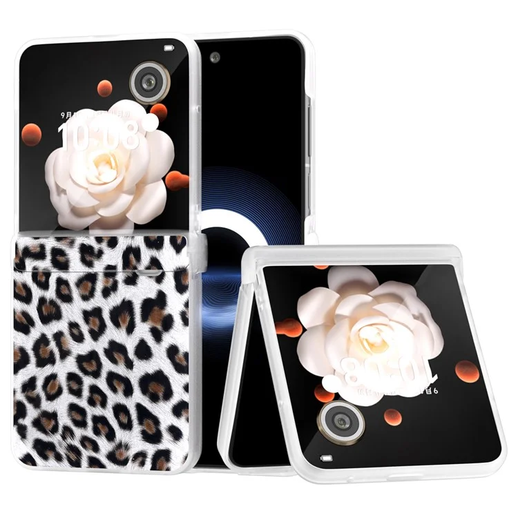 For Honor Magic V Flip 5G Case Leather Hinge Protection Phone Cover Leopard Texture - Silver