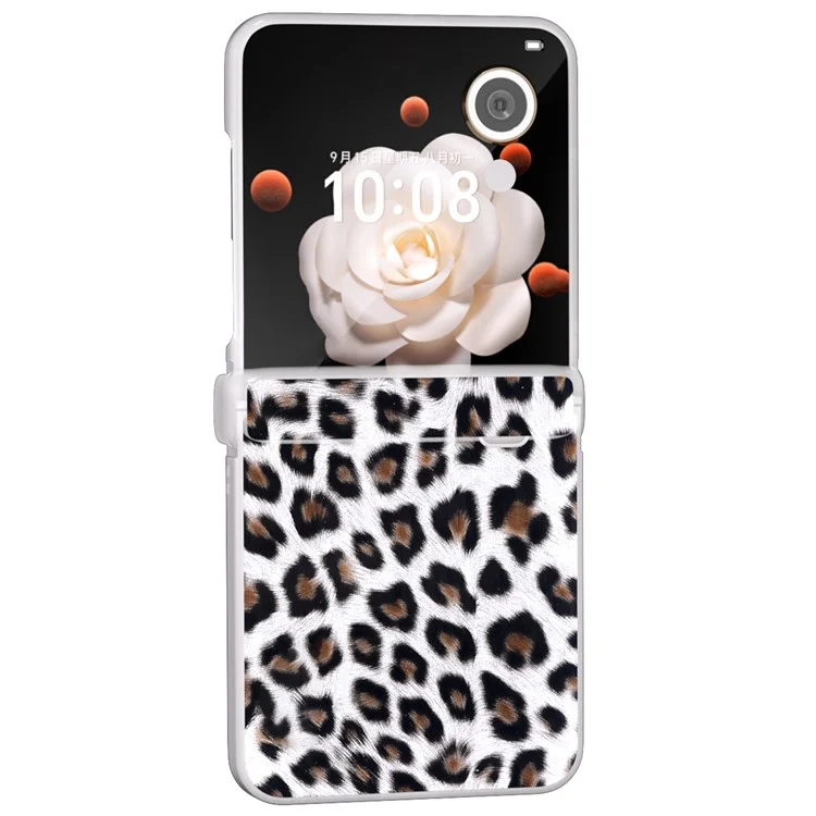 For Honor Magic V Flip 5G Case Leather Hinge Protection Phone Cover Leopard Texture - Silver