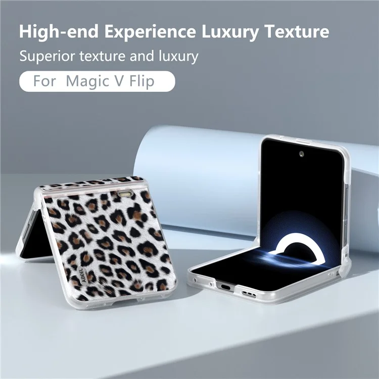 For Honor Magic V Flip 5G Case Leather Hinge Protection Phone Cover Leopard Texture - Silver