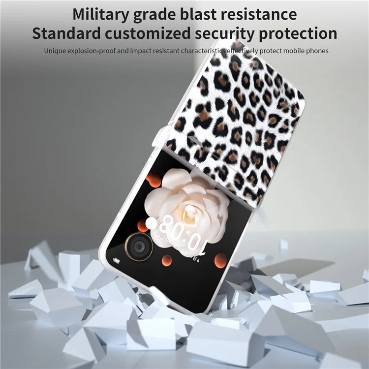 For Honor Magic V Flip 5G Case Leather Hinge Protection Phone Cover Leopard Texture - Silver