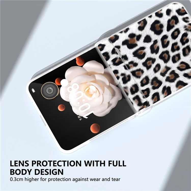 For Honor Magic V Flip 5G Case Leather Hinge Protection Phone Cover Leopard Texture - Silver