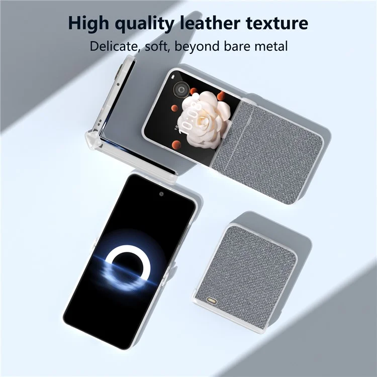For Honor Magic V Flip 5G Case Hinge Protection Leather+PC Phone Cover Glitter Texture - Black