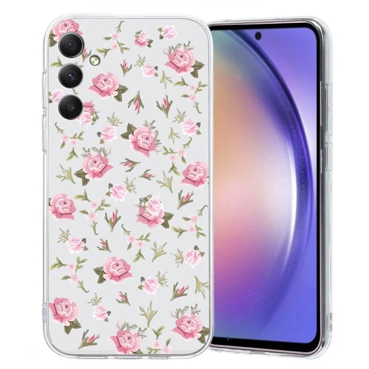For Samsung Galaxy A55 5G Case Pattern Printing Phone TPU Cover Clear Edge - Pink Flower