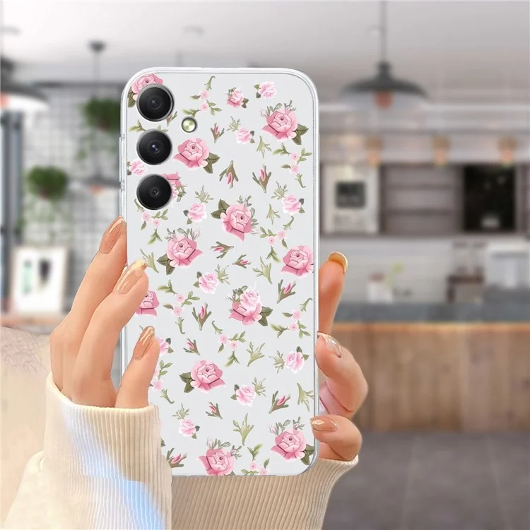 For Samsung Galaxy A55 5G Case Pattern Printing Phone TPU Cover Clear Edge - Pink Flower
