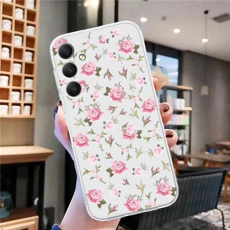 For Samsung Galaxy A55 5G Case Pattern Printing Phone TPU Cover Clear Edge - Pink Flower