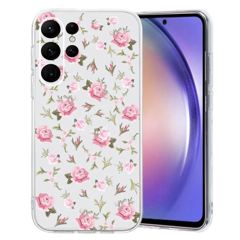 For Samsung Galaxy S24 Ultra Case Anti-Drop TPU Phone Cover Pattern Printing - Pink Flower