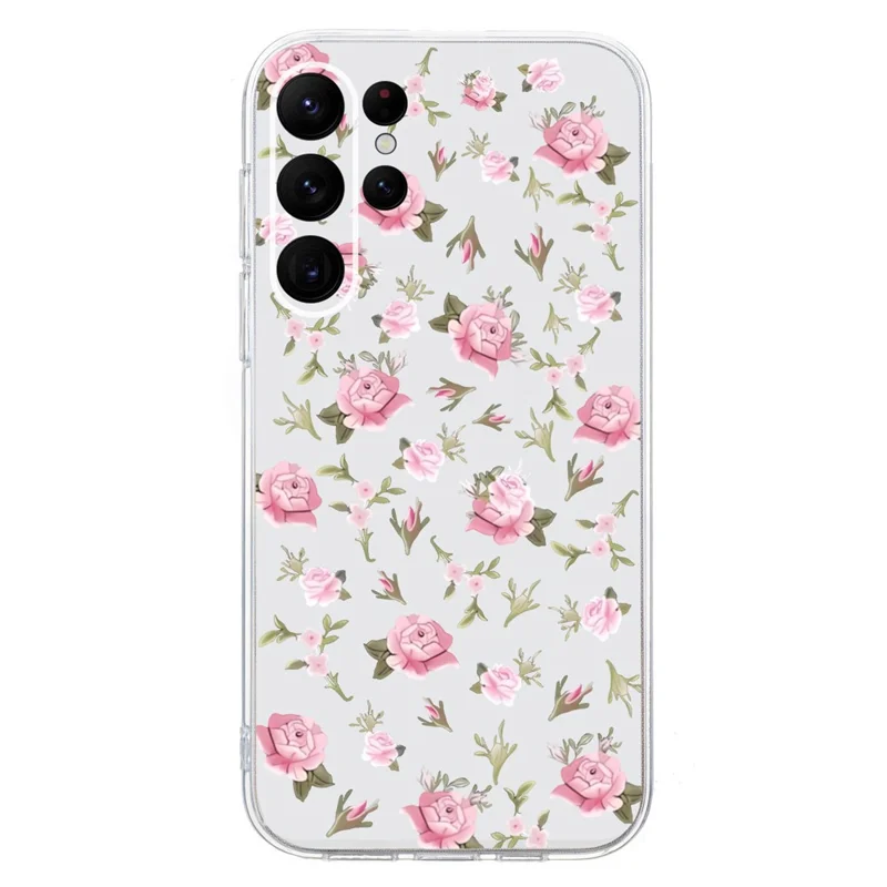 For Samsung Galaxy S24 Ultra Case Anti-Drop TPU Phone Cover Pattern Printing - Pink Flower
