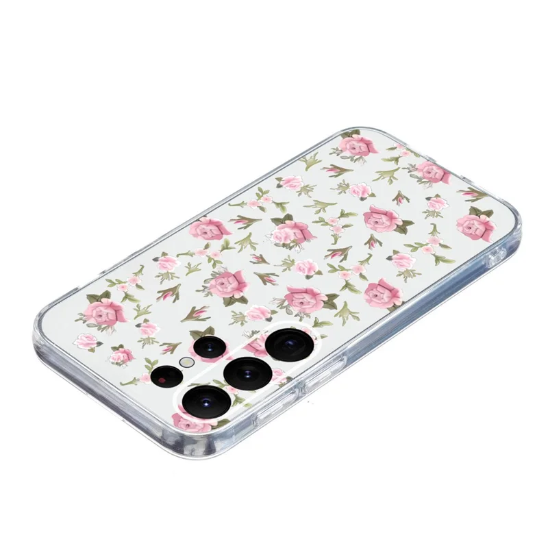 For Samsung Galaxy S24 Ultra Case Anti-Drop TPU Phone Cover Pattern Printing - Pink Flower