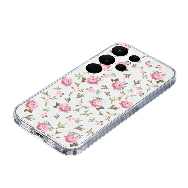 For Samsung Galaxy S24 Ultra Case Anti-Drop TPU Phone Cover Pattern Printing - Pink Flower