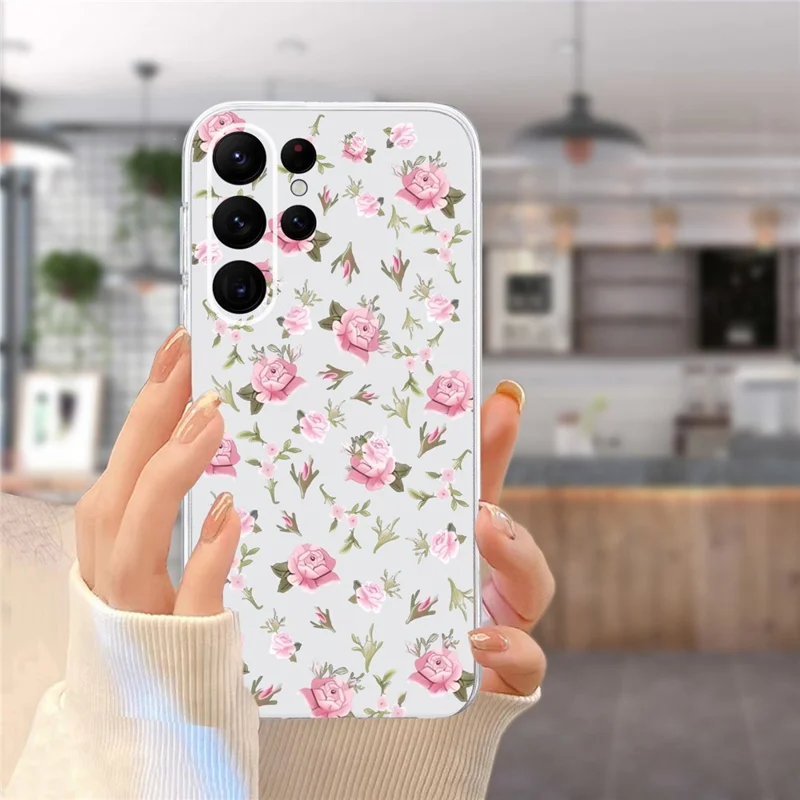 For Samsung Galaxy S24 Ultra Case Anti-Drop TPU Phone Cover Pattern Printing - Pink Flower
