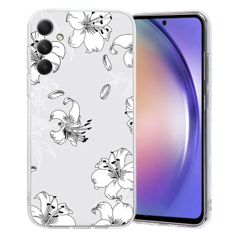 For Samsung Galaxy S24 Case Flower Animal Pattern Soft TPU Phone Cover - White Flower