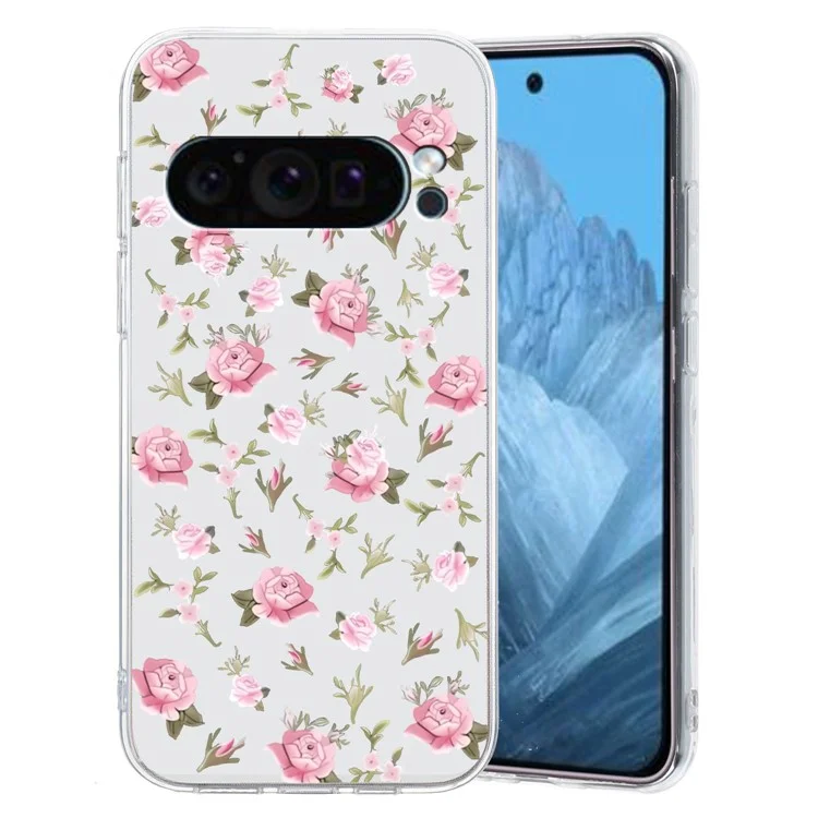Para Google Pixel 9 Pro Case TPU Phone Cover Animal Floral Pattern Print - Pink Flower