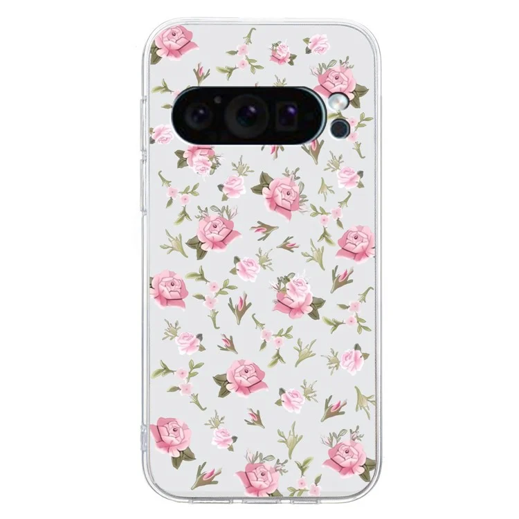 Para Google Pixel 9 Pro Case TPU Phone Cover Animal Floral Pattern Print - Pink Flower