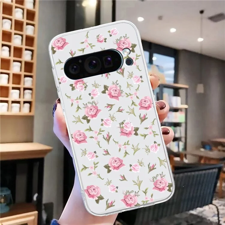 Para Google Pixel 9 Pro Case TPU Phone Cover Animal Floral Pattern Print - Pink Flower