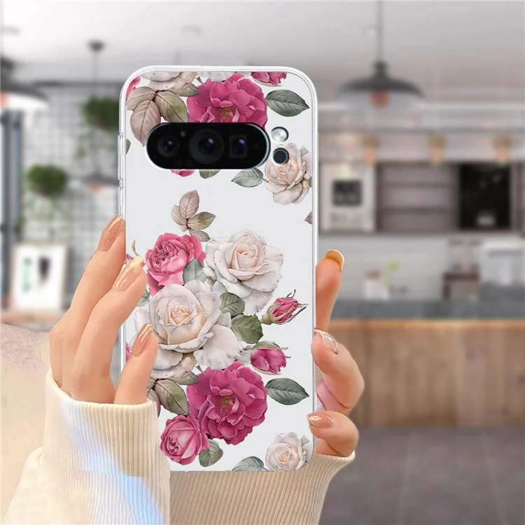 For Google Pixel 9 Pro Case TPU Phone Cover Animal Floral Pattern Print - Peony