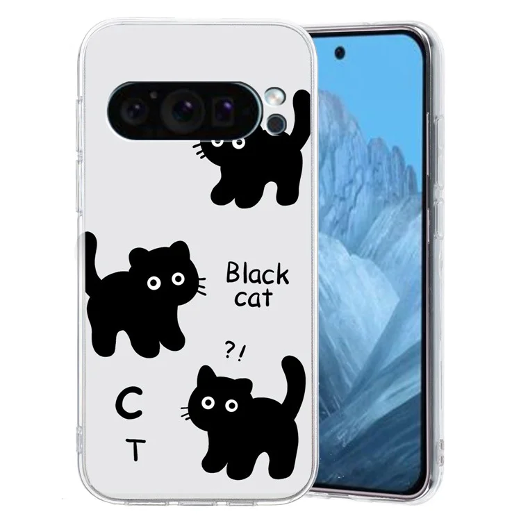 For Google Pixel 9 Case Printed Pattern TPU Phone Cover Scratch-resistant - Black Cat