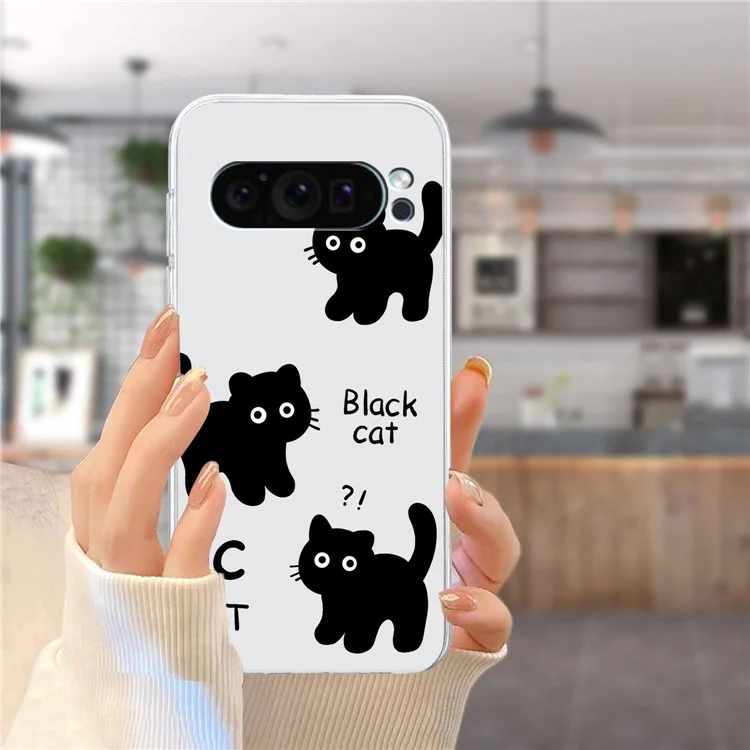 For Google Pixel 9 Case Printed Pattern TPU Phone Cover Scratch-resistant - Black Cat