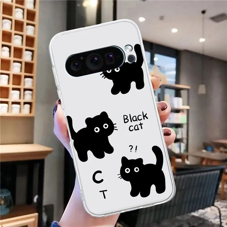 For Google Pixel 9 Case Printed Pattern TPU Phone Cover Scratch-resistant - Black Cat
