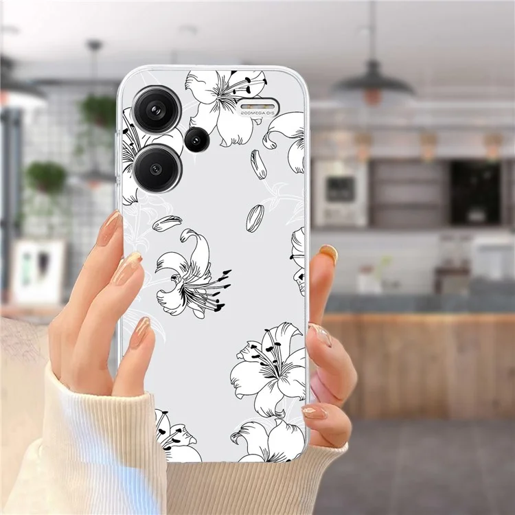 Pour Xiaomi Redmi Note 13 Pro+ 5G Case Soft TPU Pattern Printing Phone Cover - White Flower