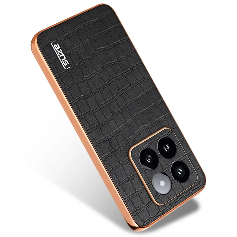 AZNS Per Xiaomi 14 Pro Case Pelle + Custodia per Telefono TPU Elettroplaccatura Texture Coccodrillo - Nero
