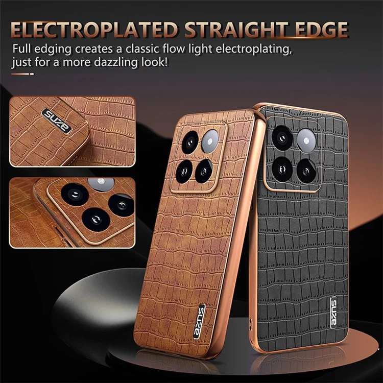 AZNS Per Xiaomi 14 Pro Case Pelle + Custodia per Telefono TPU Elettroplaccatura Texture Coccodrillo - Nero