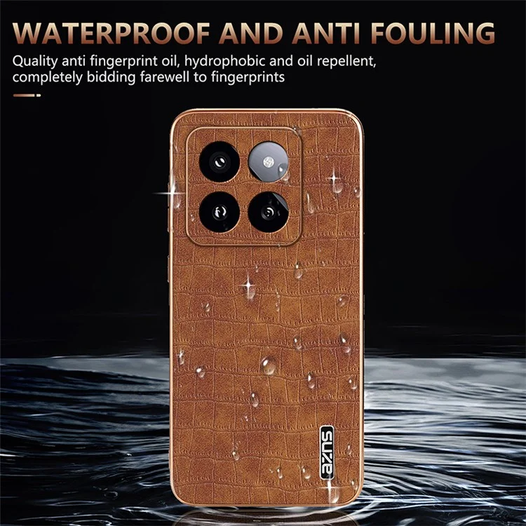AZNS Per Xiaomi 14 Pro Case Pelle + Custodia per Telefono TPU Elettroplaccatura Texture Coccodrillo - Nero