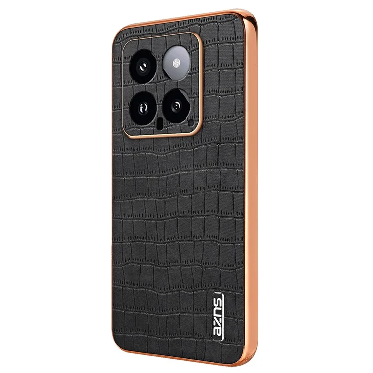 AZNS For Xiaomi 14 Case PU Leather Classic Crocodile Pattern Back Cover - Preto