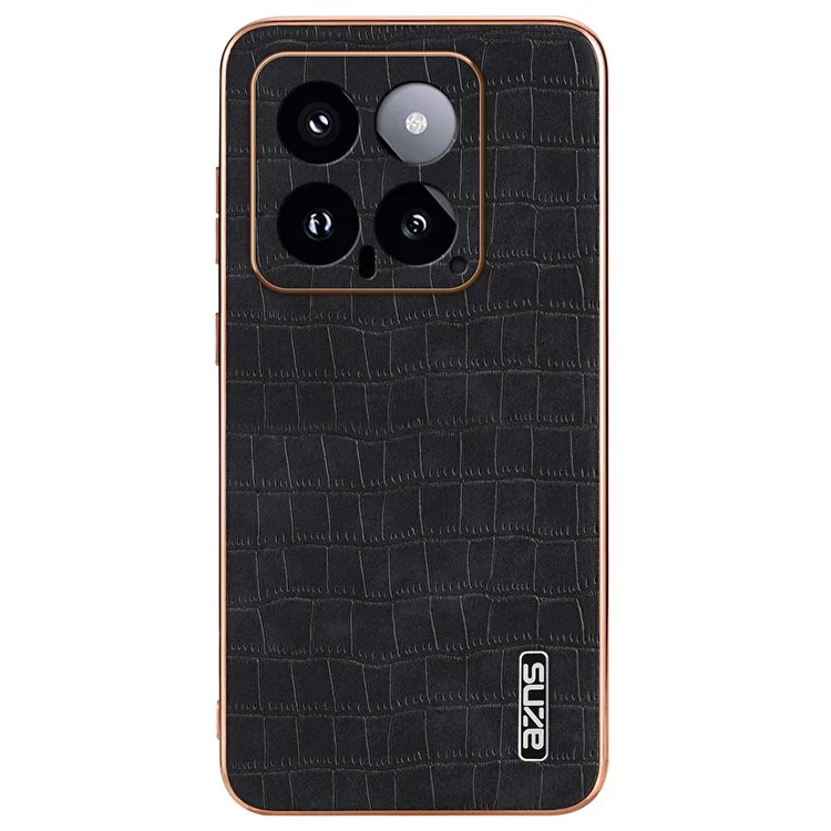 AZNS For Xiaomi 14 Case PU Leather Classic Crocodile Pattern Back Cover - Preto