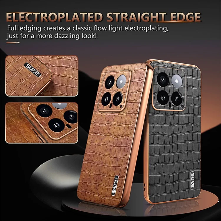 AZNS For Xiaomi 14 Case PU Leather Classic Crocodile Pattern Back Cover - Preto