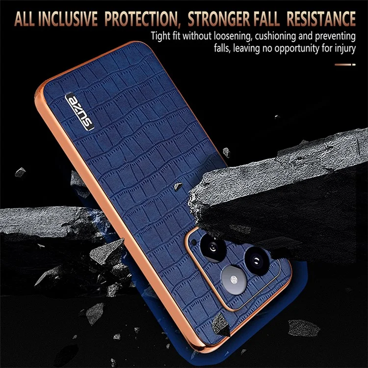 AZNS For Xiaomi 14 Case PU Leather Classic Crocodile Pattern Back Cover - Preto
