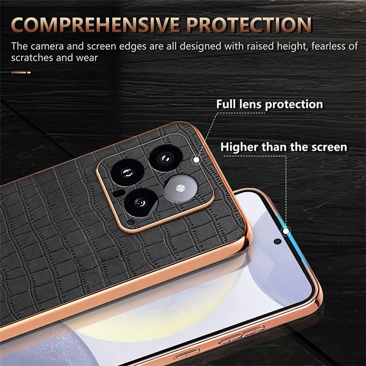AZNS For Xiaomi 14 Case PU Leather Classic Crocodile Pattern Back Cover - Preto