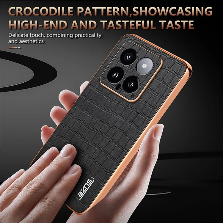 AZNS For Xiaomi 14 Case PU Leather Classic Crocodile Pattern Back Cover - Preto