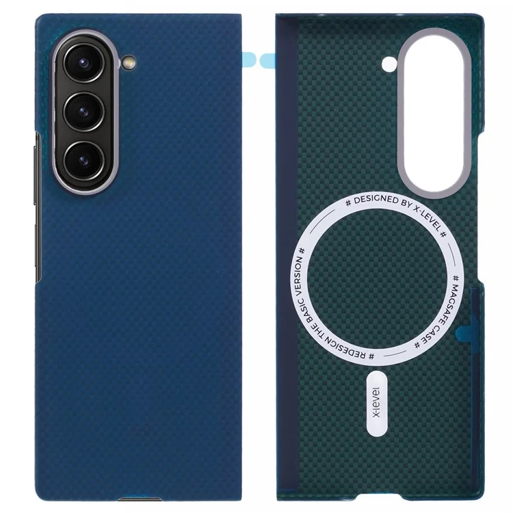 X-LEVEL Per Samsung Galaxy Z Fold6 5G Custodia Magnetica in Fibra di Carbonio Cover in Metallo con Cornice per Obiettivo - Blu