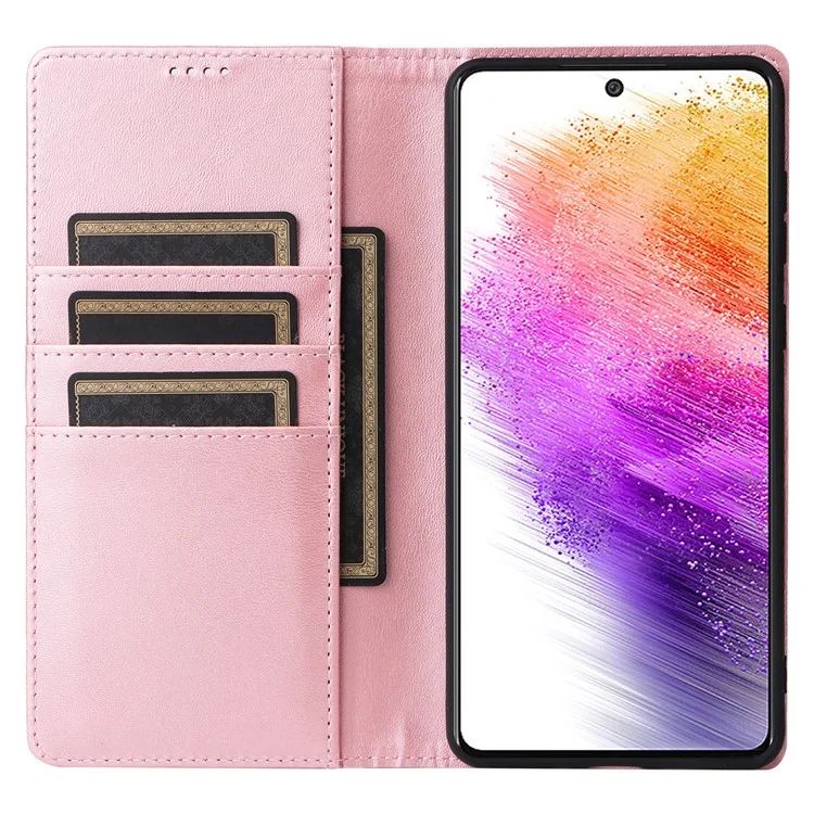 For Samsung Galaxy A73 5G Case RFID Blocking PU Leather Flip Phone Cover Stand - Pink