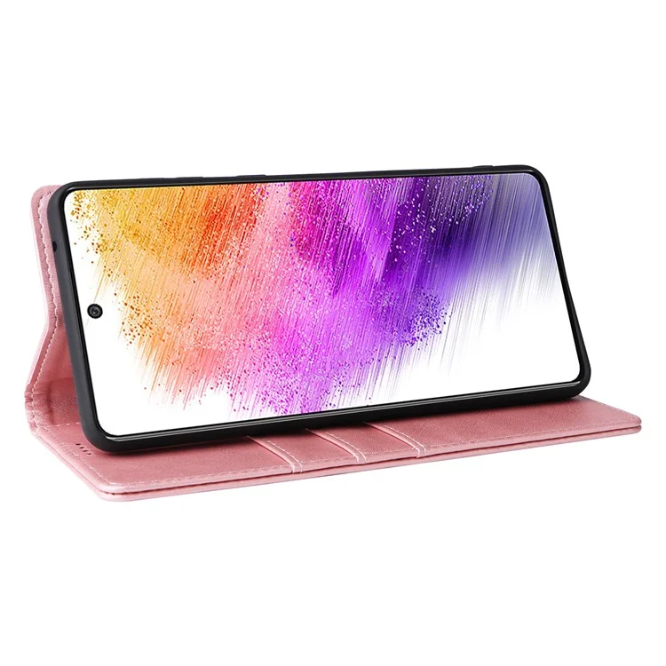 For Samsung Galaxy A73 5G Case RFID Blocking PU Leather Flip Phone Cover Stand - Pink