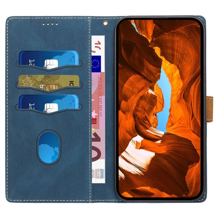 Für iPhone 16 Pro Max Case Grid Splicing PU Leder Brieftasche Handyhülle - Blau