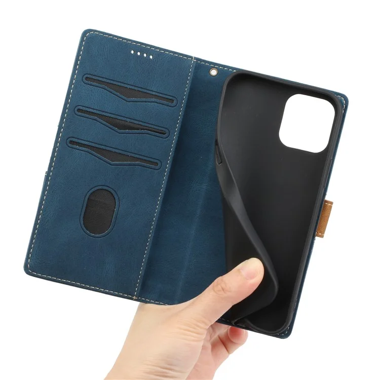 Für iPhone 16 Pro Max Case Grid Splicing PU Leder Brieftasche Handyhülle - Blau