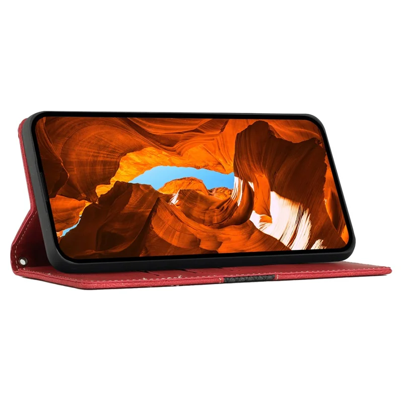 For iPhone 16 Plus Case Wallet Stand Grid Splicing Phone Leather Cover - Red