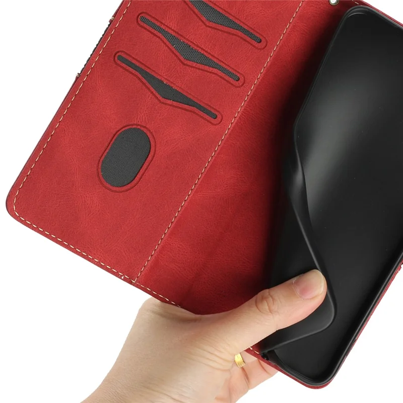 For iPhone 16 Plus Case Wallet Stand Grid Splicing Phone Leather Cover - Red