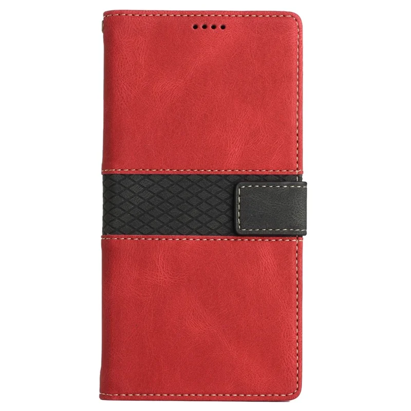 For iPhone 16 Plus Case Wallet Stand Grid Splicing Phone Leather Cover - Red