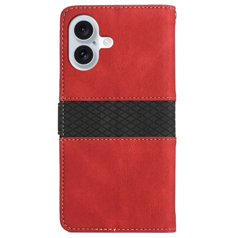 For iPhone 16 Plus Case Wallet Stand Grid Splicing Phone Leather Cover - Red