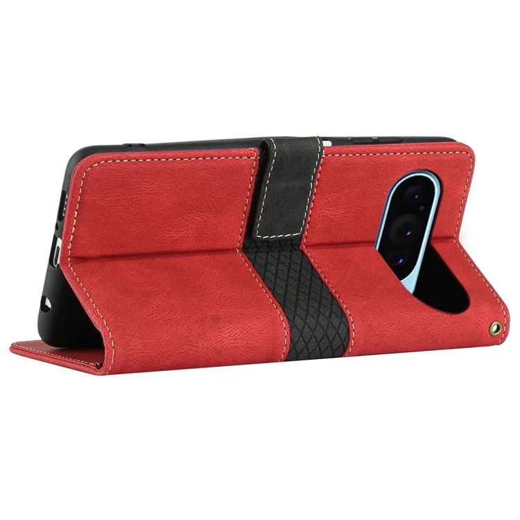 Para Google Pixel 9 / 9 Pro Funda Tarjeta Ranuras Cartera Cuero de PU Cubierta de Teléfono - Rojo